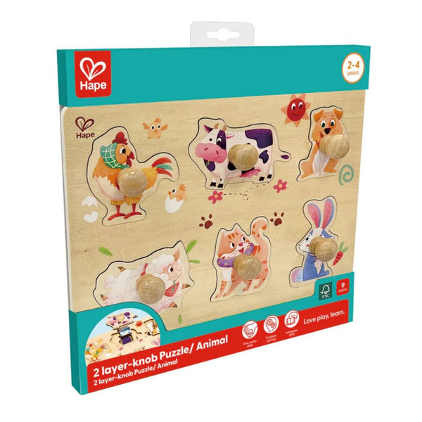Hape Farmyard Layer Peg Puzzle for Toddlers 2+ | Animal Puzzle