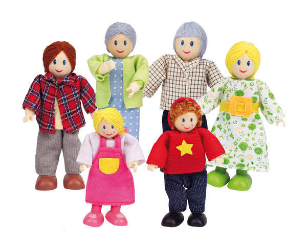 Hape - Wooden Dolls Caucasian Family (Set of 6) | KidzInc Australia | Online Educational Toy Store