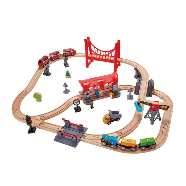 Hape - Busy City Rail Set Wooden Train Set | KidzInc Australia | Online Educational Toy Store
