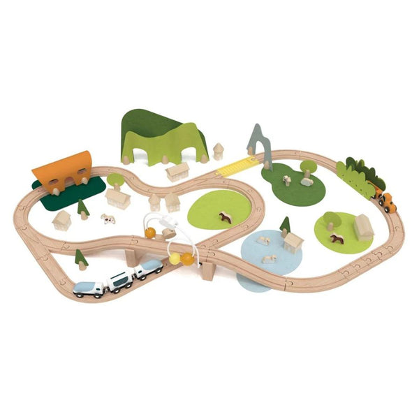 Classic World Toys Wooden Natural Train Set – 100pc Play World (3 years+) | KidzInc Australia 3