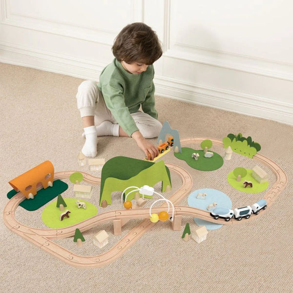 Classic World Toys Wooden Natural Train Set – 100pc Play World (3 years+) | KidzInc Australia 2