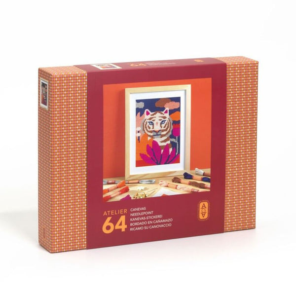 Djeco Atelier 64 Tiger Needlepoint Kit | Beginner Craft Set 15 Years + | KidzInc Australia
