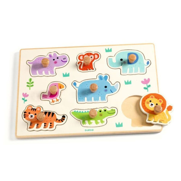 Djeco Hippo'n'Co Wooden Peg Puzzle – 8 Piece Animal Puzzle | KidzInc Australia 5