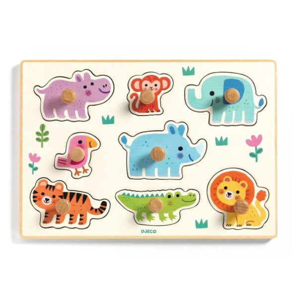 Djeco Hippo'n'Co Wooden Peg Puzzle – 8 Piece Animal Puzzle | KidzInc Australia 4