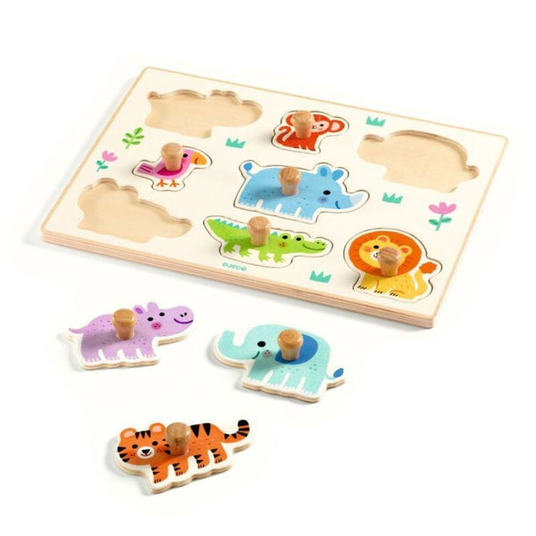 Djeco Hippo'n'Co Wooden Peg Puzzle – 8 Piece Animal Puzzle | KidzInc Australia 3