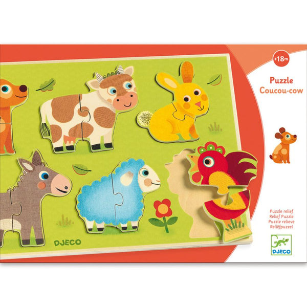 Djeco 12 Piece Wooden Farm Animal Puzzle | Toddler First Puzzle | KidzInc Australia