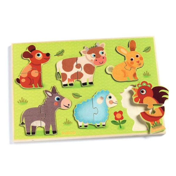 Djeco 12 Piece Wooden Farm Animal Puzzle | Toddler First Puzzle | KidzInc Australia 2