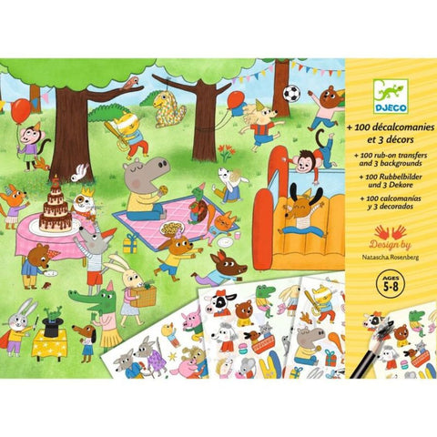 Djeco Party Time 100 Decals & 3 Backgrounds - Creative Storytelling Fun | KidzInc Australia