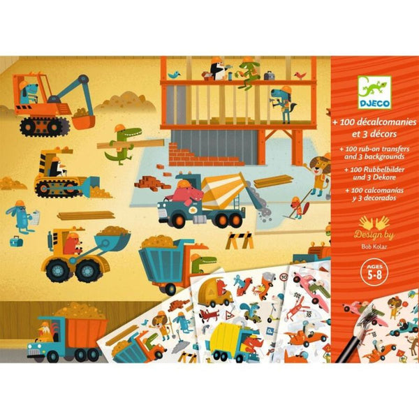 Djeco Asphalt Construction & Racing 100 Decals with 3 Backgrounds | KidzInc Australia