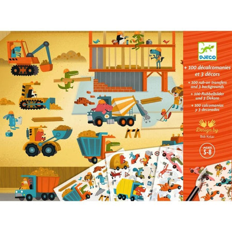 Djeco Asphalt Construction & Racing 100 Decals with 3 Backgrounds | KidzInc Australia