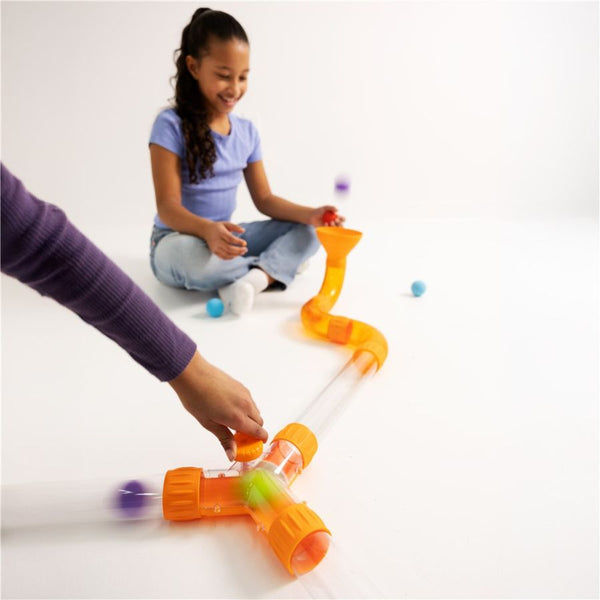 Child playing with Fat Brain Toy Co Air Toobz Switch Accessory | STEM Building Toy 3 Years +