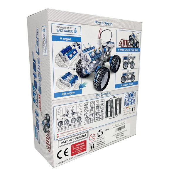 Back of Box for the Johnco Salt Water Engine Car Kit | STEM Clean Energy Toy