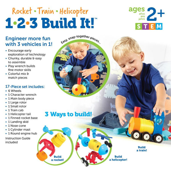 Learning Resources 1-2-3 Build It! Rocket-Train-Helicopter | KidzInc Australia 7