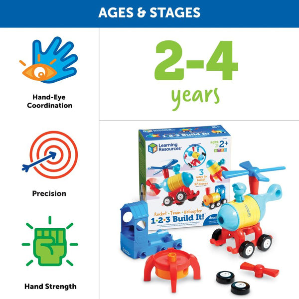 Learning Resources 1-2-3 Build It! Rocket-Train-Helicopter | KidzInc Australia 3