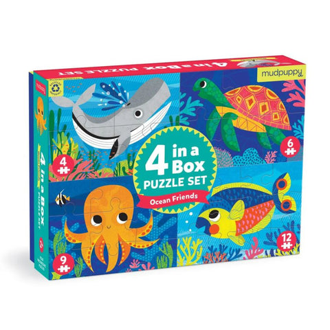 Mudpuppy 4-in-a-Box Puzzle – Ocean Friends | Progressive Learning Fun | KidzInc Australia