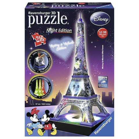 Ravensburger - 3D Puzzle 216pc Mickey & Minnie Eiffel Tower Night Edition
