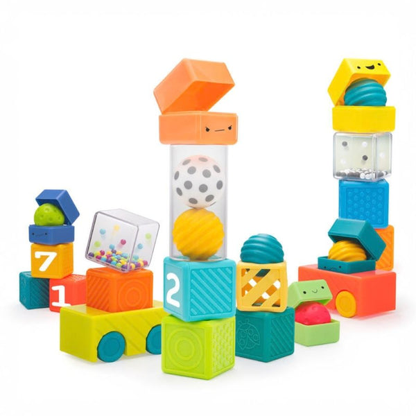 Sassy Baby Busy Builder Activity Blocks | Stacking Toy 12 months + | KidzInc Australia