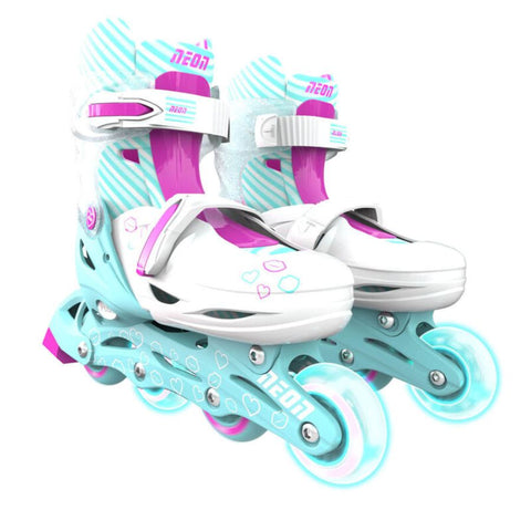 Yvolution Neon Inline Skates | Teal & Pink Adjustable Kids Skates | KidzInc Australia