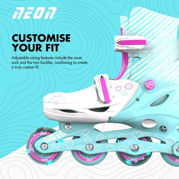 Yvolution Neon Inline Skates | Teal & Pink Adjustable Kids Skates | KidzInc Australia 3