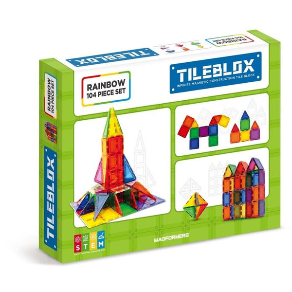 Tileblox Rainbow 104 Piece Set | Magnetic Tile Construction | KidzInc Australia 2