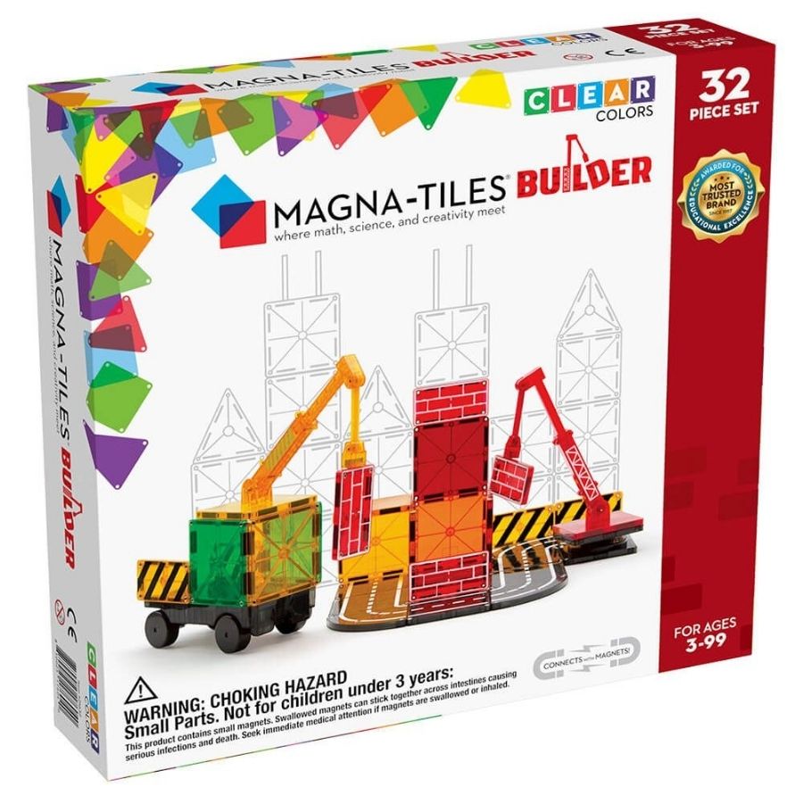 Magna-Tiles Builder Clear Colours 32 pieces Magnetic Tiles | KidzInc Australia