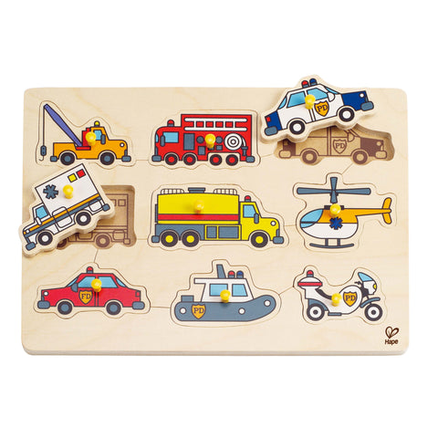 Hape - Emergency Vehicle Peg Puzzle | KidzInc Australia | Online Educational Toy Store