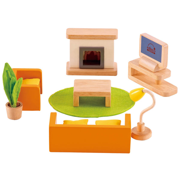 Hape - Doll House Furniture Modern Media Family Room | KidzInc Australia | Online Educational Toy Store