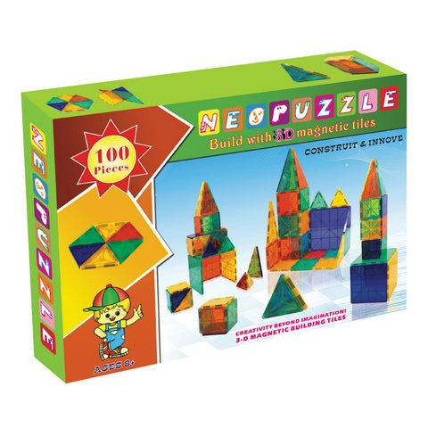 Neopuzzle Magnetic Tiles 100 Piece Set | KidzInc Australia | Online Educational Toys
