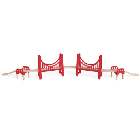 Hape - Railway Extended Double Suspension Bridge Train Set | KidzInc Australia | Online Educational Toy Store