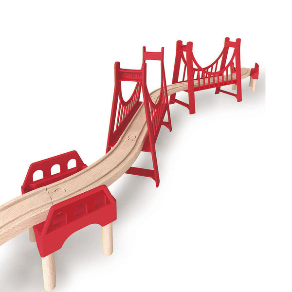 Hape - Railway Extended Double Suspension Bridge Train Set | KidzInc Australia | Online Educational Toy Store