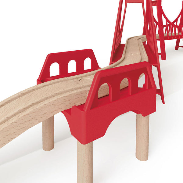 Hape - Railway Extended Double Suspension Bridge Train Set | KidzInc Australia | Online Educational Toy Store