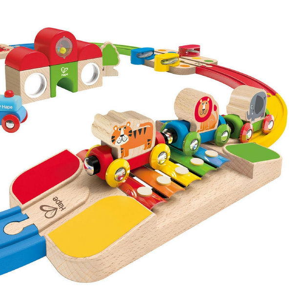 Hape - Musical Rainbow Route Railway and Station Set | KidzInc Australia | Online Educational Toy Store