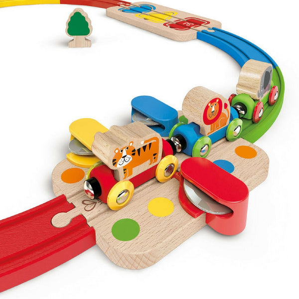 Hape - Musical Rainbow Route Railway and Station Set | KidzInc Australia | Online Educational Toy Store