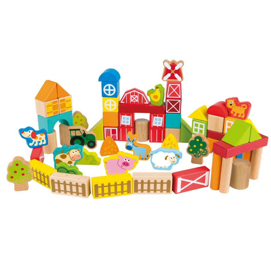 Hape On The Farm Building Wooden Blocks KidzInc Australia