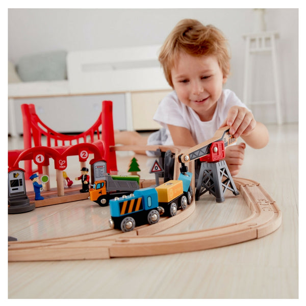 Hape - Busy City Rail Set Wooden Train Set | KidzInc Australia | Online Educational Toy Store