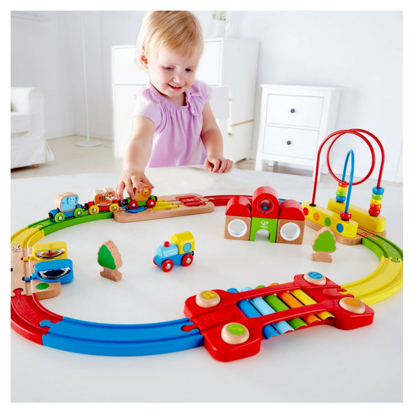 Hape - Rainbow Puzzle Railway Wooden Train Set | KidzInc Australia | Online Educational Toy Store