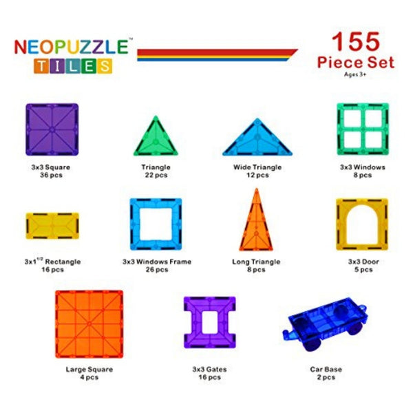 Neopuzzle Magnetic Tiles Clear Colours 155 Pc Set | KidzInc Australia | Online Educational Toys