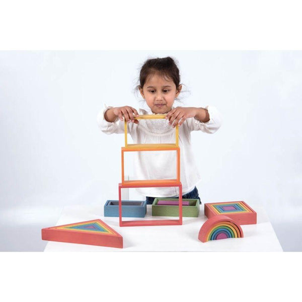 TickiT Rainbow Architect Set 28 Pieces Wooden Building Blocks | KidzInc Australia | Online Educational Toys