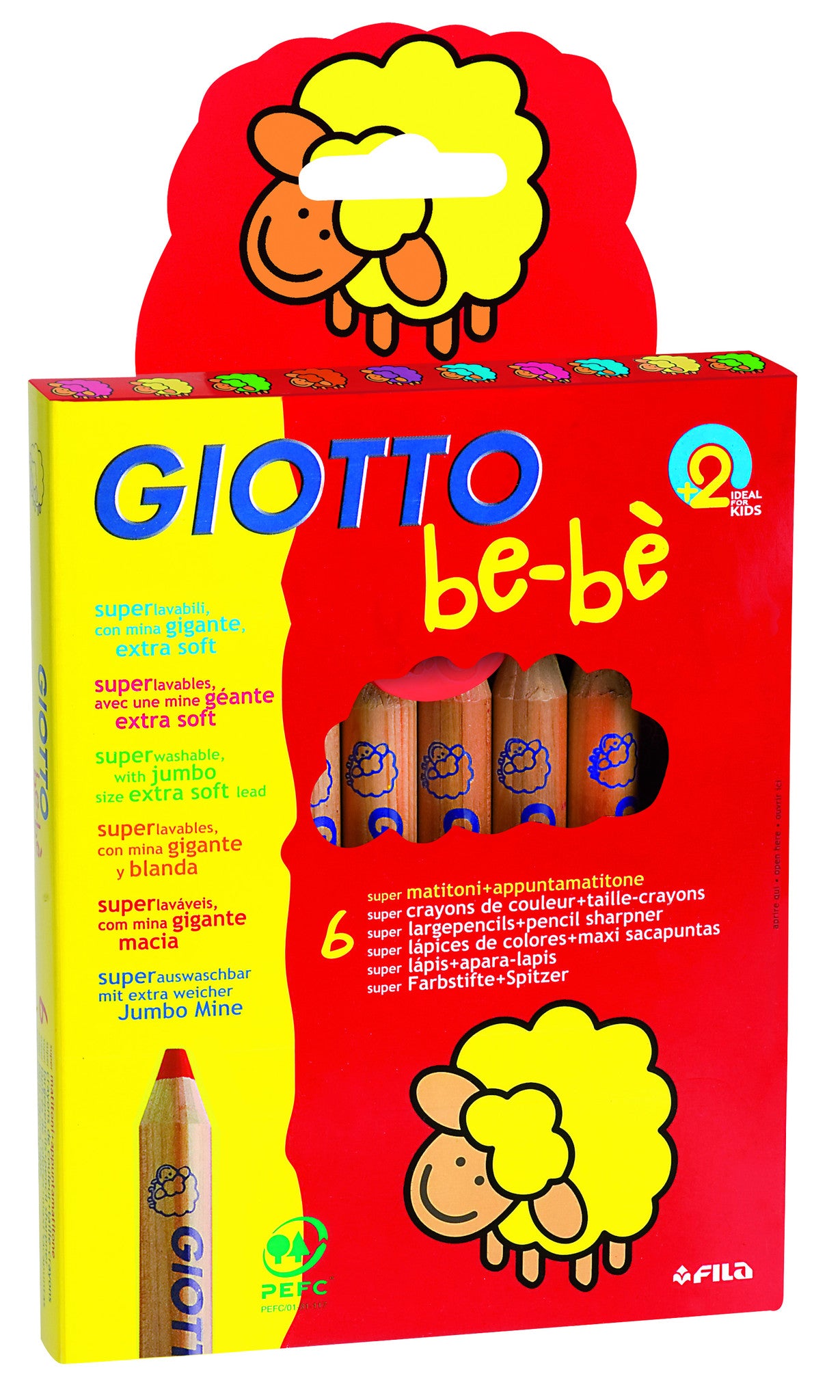 Giotto - Be-Be Super Jumbo Coloured Pencils (Packet of 6)