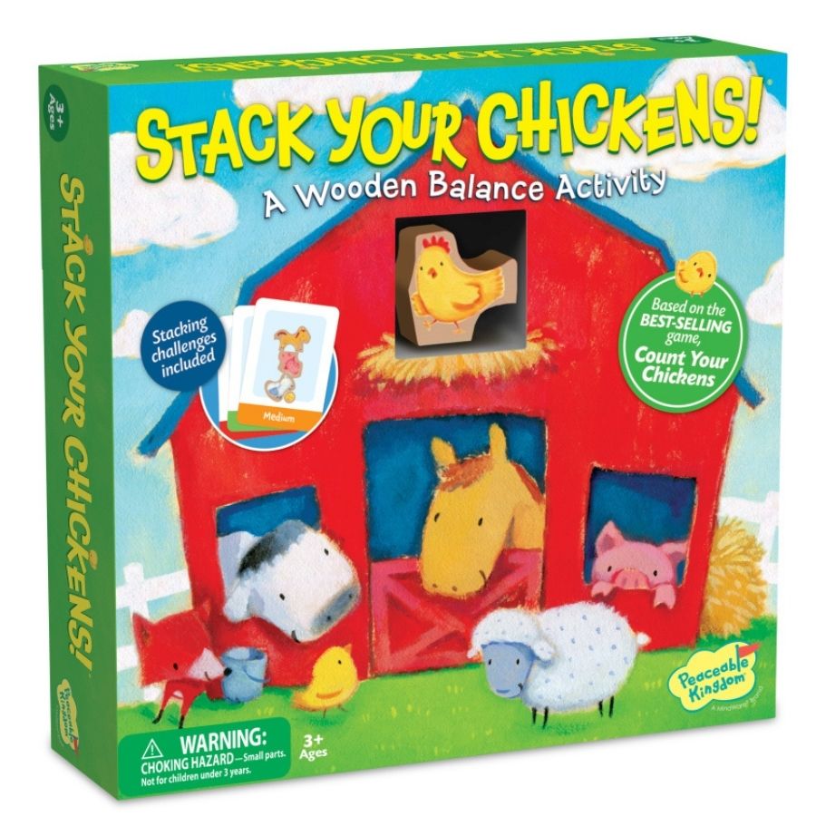 Peaceable Kingdom Stack Your Chickens Game | Wooden Game | KidzInc