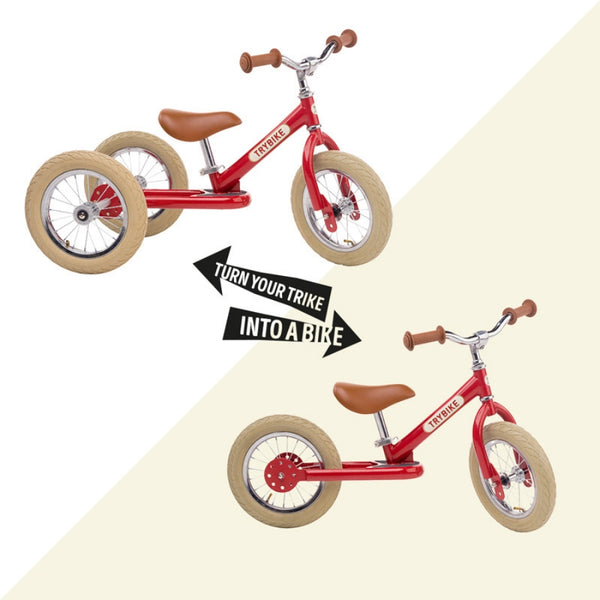Trybike Red Vintage with Cream Tyres and Chrome (3 wheel) | KidzInc Australia | Online Educational Toys 2